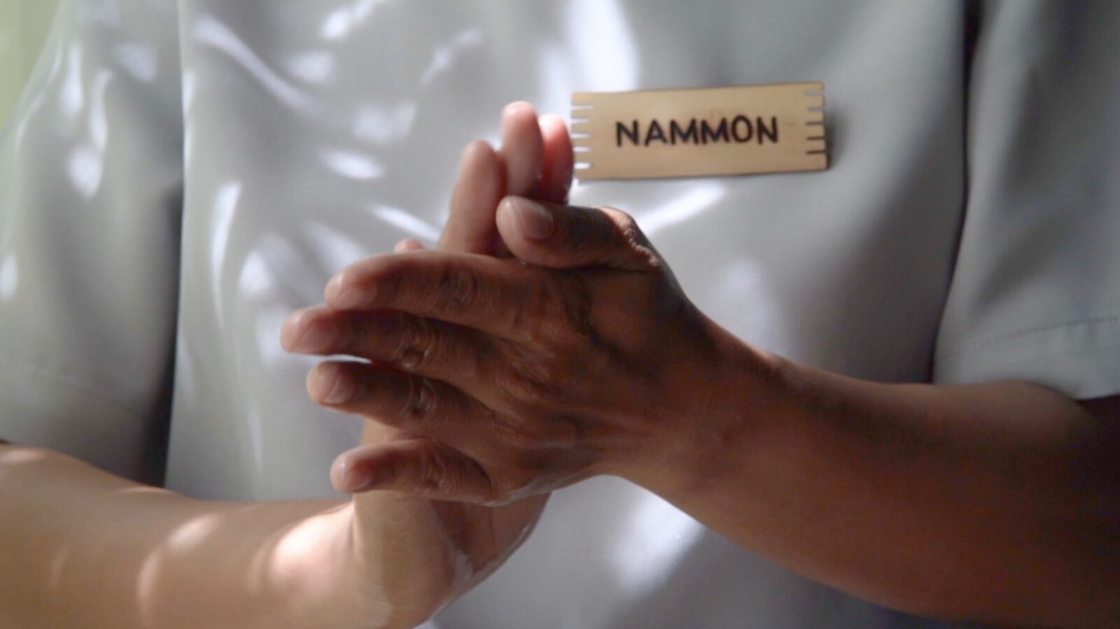 The spa ritual — a name carved in wood