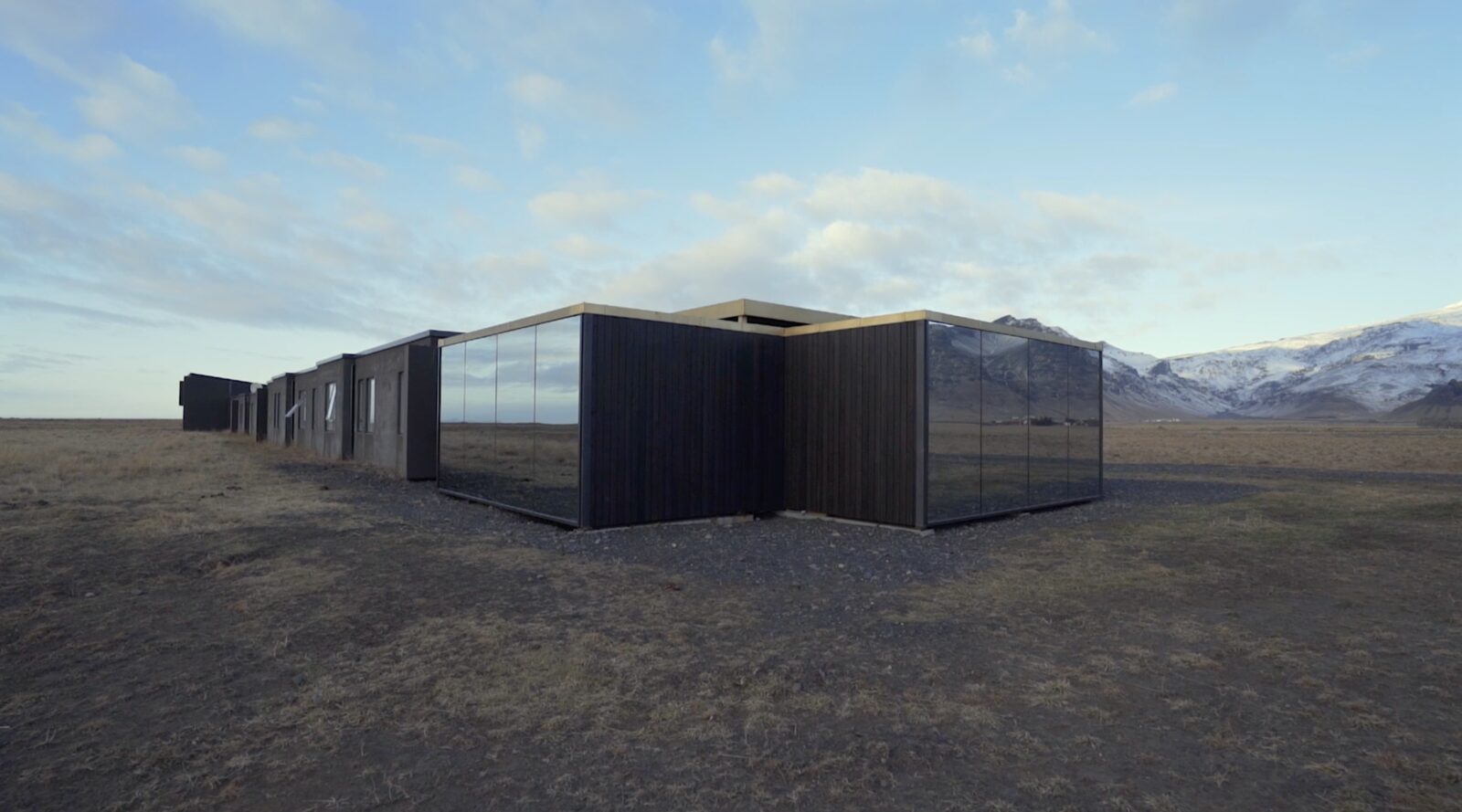 UMI Hotel's mirrored facade in the lava field